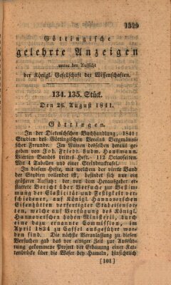 Göttingische gelehrte Anzeigen (Göttingische Zeitungen von gelehrten Sachen) Donnerstag 26. August 1841