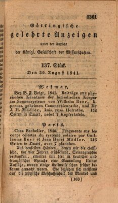 Göttingische gelehrte Anzeigen (Göttingische Zeitungen von gelehrten Sachen) Montag 30. August 1841