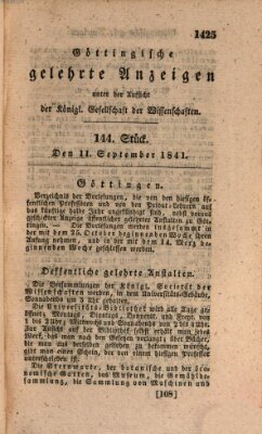 Göttingische gelehrte Anzeigen (Göttingische Zeitungen von gelehrten Sachen) Samstag 11. September 1841