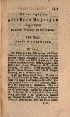 Göttingische gelehrte Anzeigen (Göttingische Zeitungen von gelehrten Sachen) Montag 13. September 1841