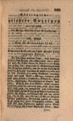 Göttingische gelehrte Anzeigen (Göttingische Zeitungen von gelehrten Sachen) Samstag 18. September 1841