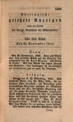 Göttingische gelehrte Anzeigen (Göttingische Zeitungen von gelehrten Sachen) Donnerstag 23. September 1841