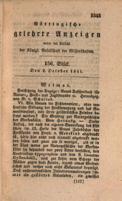 Göttingische gelehrte Anzeigen (Göttingische Zeitungen von gelehrten Sachen) Samstag 2. Oktober 1841