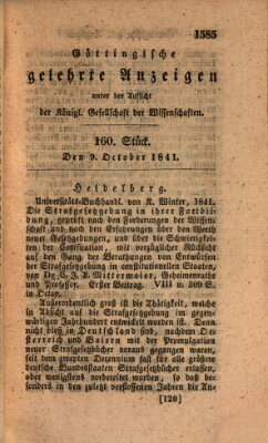 Göttingische gelehrte Anzeigen (Göttingische Zeitungen von gelehrten Sachen) Samstag 9. Oktober 1841