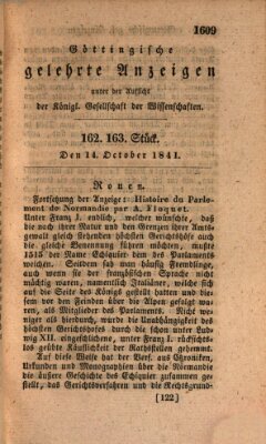 Göttingische gelehrte Anzeigen (Göttingische Zeitungen von gelehrten Sachen) Donnerstag 14. Oktober 1841