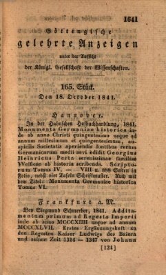 Göttingische gelehrte Anzeigen (Göttingische Zeitungen von gelehrten Sachen) Montag 18. Oktober 1841