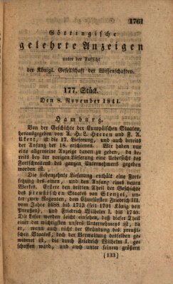 Göttingische gelehrte Anzeigen (Göttingische Zeitungen von gelehrten Sachen) Montag 8. November 1841