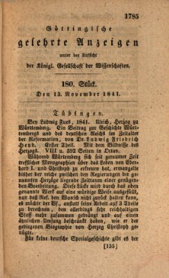 Göttingische gelehrte Anzeigen (Göttingische Zeitungen von gelehrten Sachen) Samstag 13. November 1841