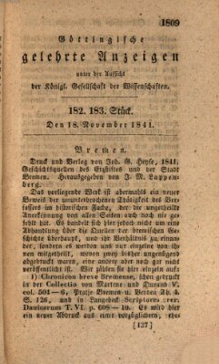 Göttingische gelehrte Anzeigen (Göttingische Zeitungen von gelehrten Sachen) Donnerstag 18. November 1841