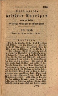 Göttingische gelehrte Anzeigen (Göttingische Zeitungen von gelehrten Sachen) Samstag 27. November 1841