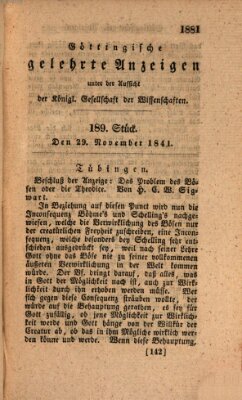 Göttingische gelehrte Anzeigen (Göttingische Zeitungen von gelehrten Sachen) Montag 29. November 1841