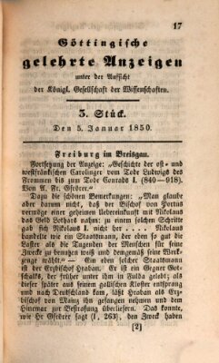 Göttingische gelehrte Anzeigen (Göttingische Zeitungen von gelehrten Sachen) Samstag 5. Januar 1850