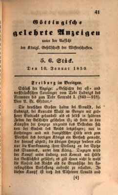 Göttingische gelehrte Anzeigen (Göttingische Zeitungen von gelehrten Sachen) Donnerstag 10. Januar 1850