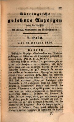 Göttingische gelehrte Anzeigen (Göttingische Zeitungen von gelehrten Sachen) Samstag 12. Januar 1850