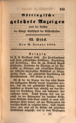 Göttingische gelehrte Anzeigen (Göttingische Zeitungen von gelehrten Sachen) Montag 21. Januar 1850