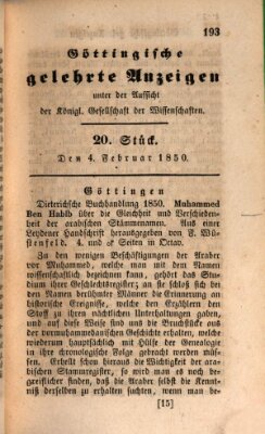 Göttingische gelehrte Anzeigen (Göttingische Zeitungen von gelehrten Sachen) Montag 4. Februar 1850