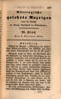 Göttingische gelehrte Anzeigen (Göttingische Zeitungen von gelehrten Sachen) Samstag 9. Februar 1850