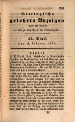 Göttingische gelehrte Anzeigen (Göttingische Zeitungen von gelehrten Sachen) Montag 11. Februar 1850