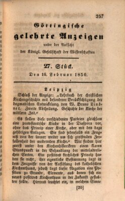 Göttingische gelehrte Anzeigen (Göttingische Zeitungen von gelehrten Sachen) Samstag 16. Februar 1850