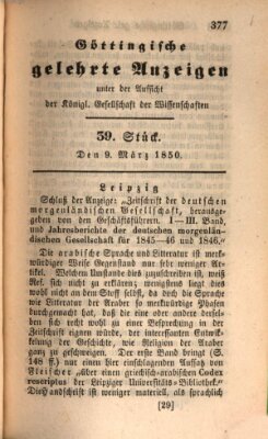 Göttingische gelehrte Anzeigen (Göttingische Zeitungen von gelehrten Sachen) Samstag 9. März 1850