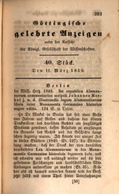 Göttingische gelehrte Anzeigen (Göttingische Zeitungen von gelehrten Sachen) Montag 11. März 1850