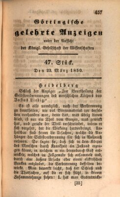 Göttingische gelehrte Anzeigen (Göttingische Zeitungen von gelehrten Sachen) Samstag 23. März 1850