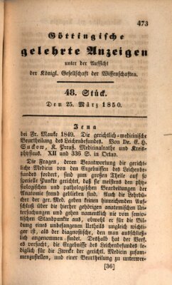 Göttingische gelehrte Anzeigen (Göttingische Zeitungen von gelehrten Sachen) Montag 25. März 1850