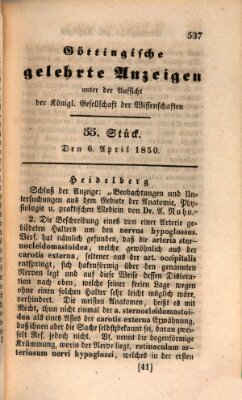 Göttingische gelehrte Anzeigen (Göttingische Zeitungen von gelehrten Sachen) Samstag 6. April 1850