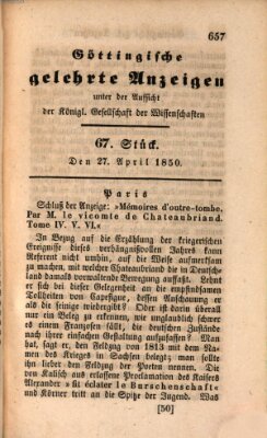 Göttingische gelehrte Anzeigen (Göttingische Zeitungen von gelehrten Sachen) Samstag 27. April 1850