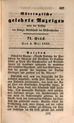 Göttingische gelehrte Anzeigen (Göttingische Zeitungen von gelehrten Sachen) Samstag 4. Mai 1850