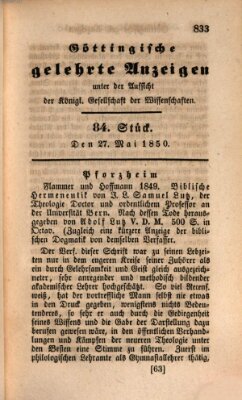 Göttingische gelehrte Anzeigen (Göttingische Zeitungen von gelehrten Sachen) Montag 27. Mai 1850