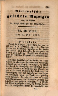 Göttingische gelehrte Anzeigen (Göttingische Zeitungen von gelehrten Sachen) Donnerstag 30. Mai 1850