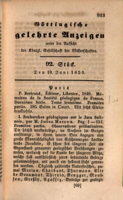 Göttingische gelehrte Anzeigen (Göttingische Zeitungen von gelehrten Sachen) Montag 10. Juni 1850