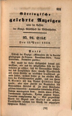 Göttingische gelehrte Anzeigen (Göttingische Zeitungen von gelehrten Sachen) Donnerstag 13. Juni 1850