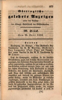 Göttingische gelehrte Anzeigen (Göttingische Zeitungen von gelehrten Sachen) Samstag 22. Juni 1850