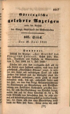 Göttingische gelehrte Anzeigen (Göttingische Zeitungen von gelehrten Sachen) Freitag 28. Juni 1850