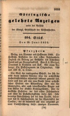 Göttingische gelehrte Anzeigen (Göttingische Zeitungen von gelehrten Sachen) Sonntag 30. Juni 1850