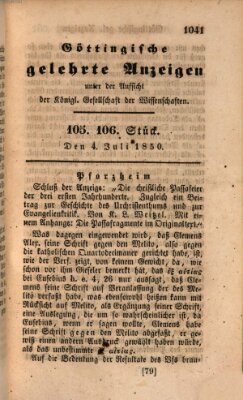 Göttingische gelehrte Anzeigen (Göttingische Zeitungen von gelehrten Sachen) Donnerstag 4. Juli 1850