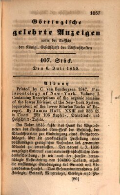 Göttingische gelehrte Anzeigen (Göttingische Zeitungen von gelehrten Sachen) Samstag 6. Juli 1850