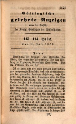 Göttingische gelehrte Anzeigen (Göttingische Zeitungen von gelehrten Sachen) Donnerstag 18. Juli 1850