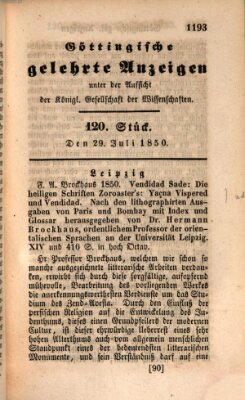 Göttingische gelehrte Anzeigen (Göttingische Zeitungen von gelehrten Sachen) Montag 29. Juli 1850