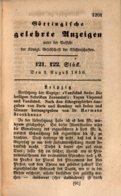 Göttingische gelehrte Anzeigen (Göttingische Zeitungen von gelehrten Sachen) Donnerstag 1. August 1850