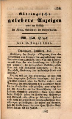 Göttingische gelehrte Anzeigen (Göttingische Zeitungen von gelehrten Sachen) Donnerstag 15. August 1850