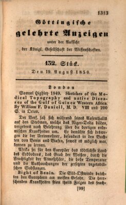 Göttingische gelehrte Anzeigen (Göttingische Zeitungen von gelehrten Sachen) Montag 19. August 1850