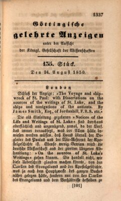 Göttingische gelehrte Anzeigen (Göttingische Zeitungen von gelehrten Sachen) Samstag 24. August 1850