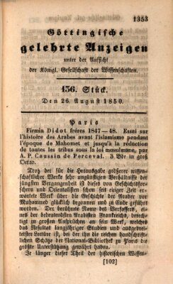 Göttingische gelehrte Anzeigen (Göttingische Zeitungen von gelehrten Sachen) Montag 26. August 1850