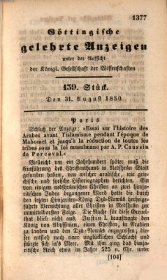 Göttingische gelehrte Anzeigen (Göttingische Zeitungen von gelehrten Sachen) Samstag 31. August 1850