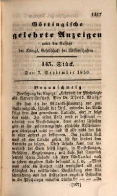 Göttingische gelehrte Anzeigen (Göttingische Zeitungen von gelehrten Sachen) Samstag 7. September 1850