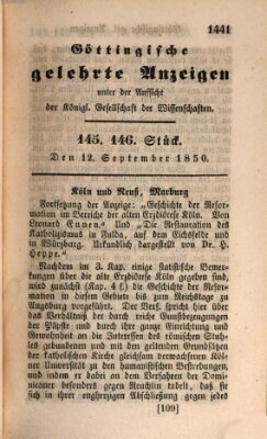 Göttingische gelehrte Anzeigen (Göttingische Zeitungen von gelehrten Sachen) Donnerstag 12. September 1850