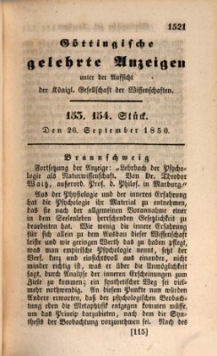 Göttingische gelehrte Anzeigen (Göttingische Zeitungen von gelehrten Sachen) Donnerstag 26. September 1850